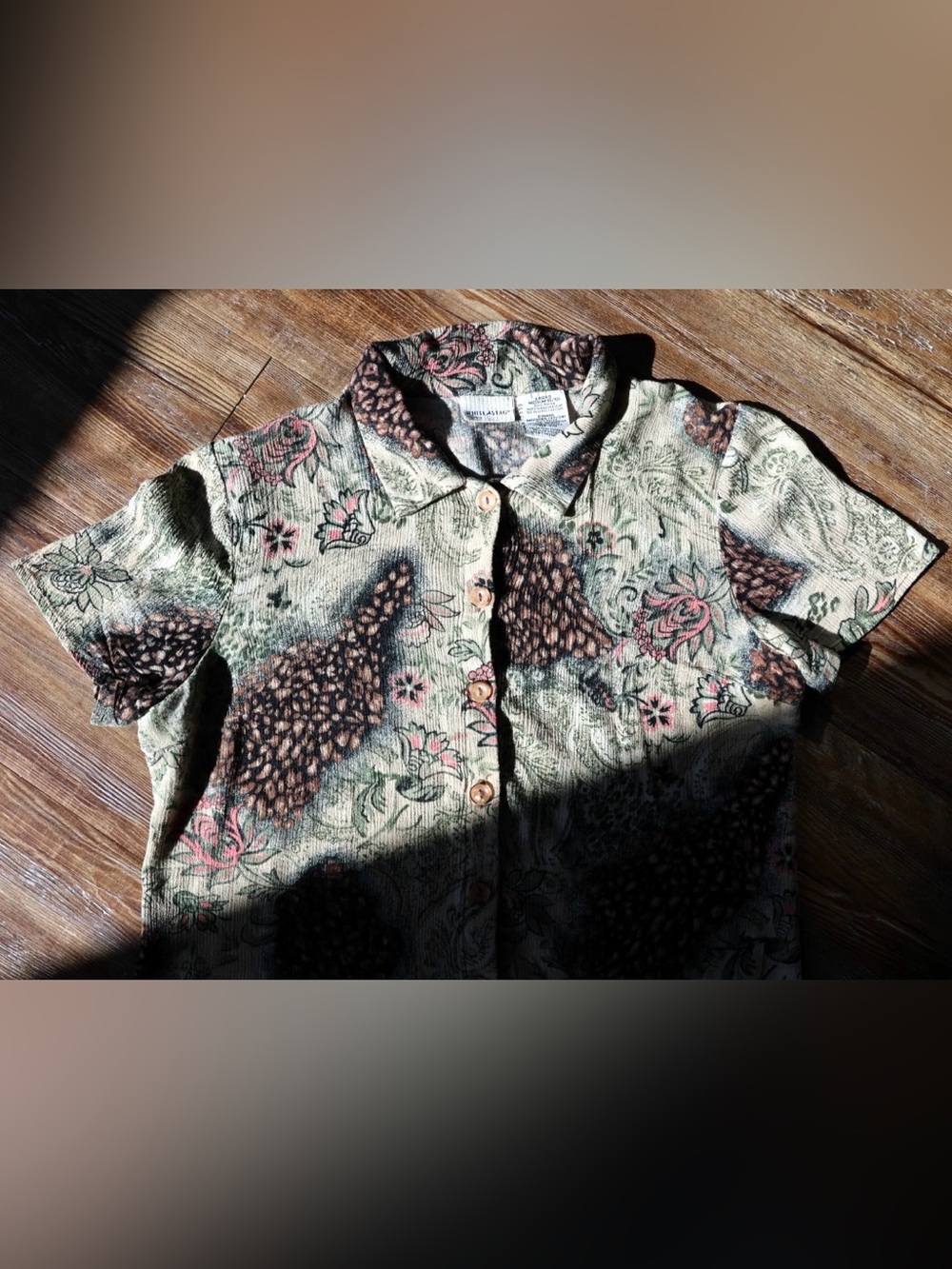 Vintage White Stag Womens M Earthy Floral Pinecone Paisley Shirt Boho 100% Rayon - Picture 2 of 15